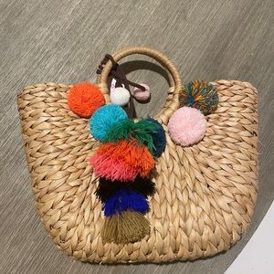 NEW Adorable wicker purse with Pom Poms